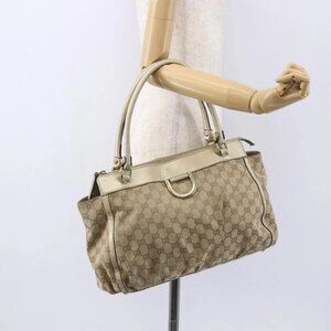 GUCCI GG Canvas Abbey Tote Bag Beige Gold 189831 Auth 153115